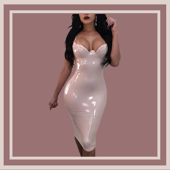 Sexy Bodycon Faux Leather Midi Dress NWT - Picture 9 of 10